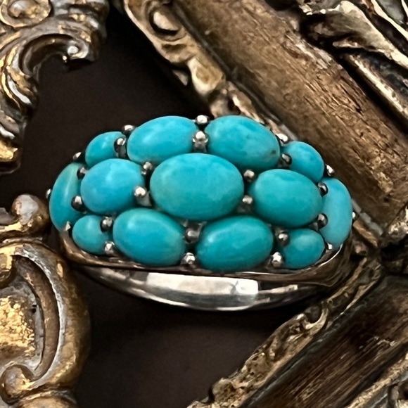 SLEEPING BEAUTY • Sterling Silver 925 Cluster Turquoise Stone Artisan Ring - Picture 8 of 8
